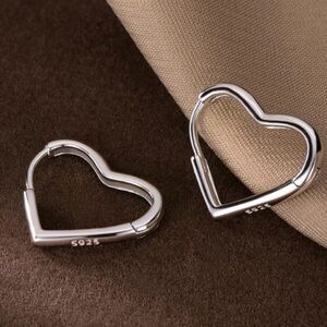 Sterling Silver Heart-Shaped Huggie Earrings Brand New